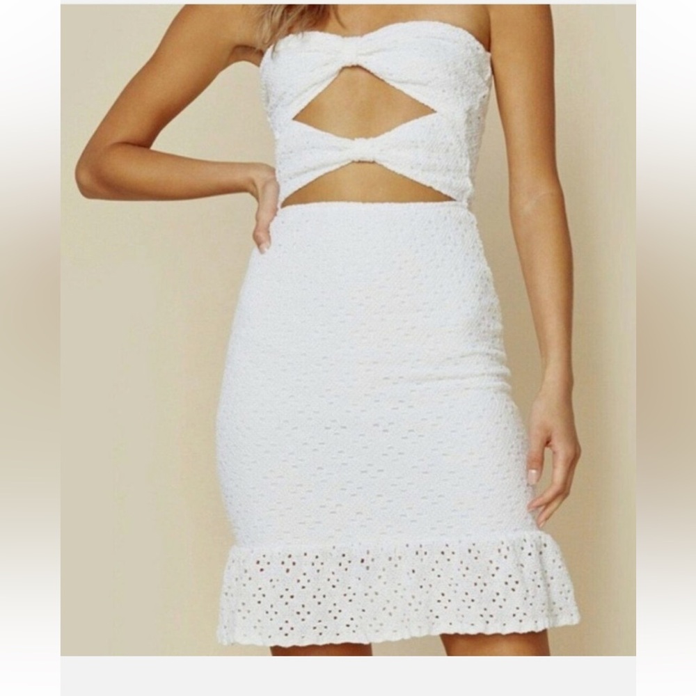Nightcap Clothing White Cutout Crochet Bow Mini Dress NWT